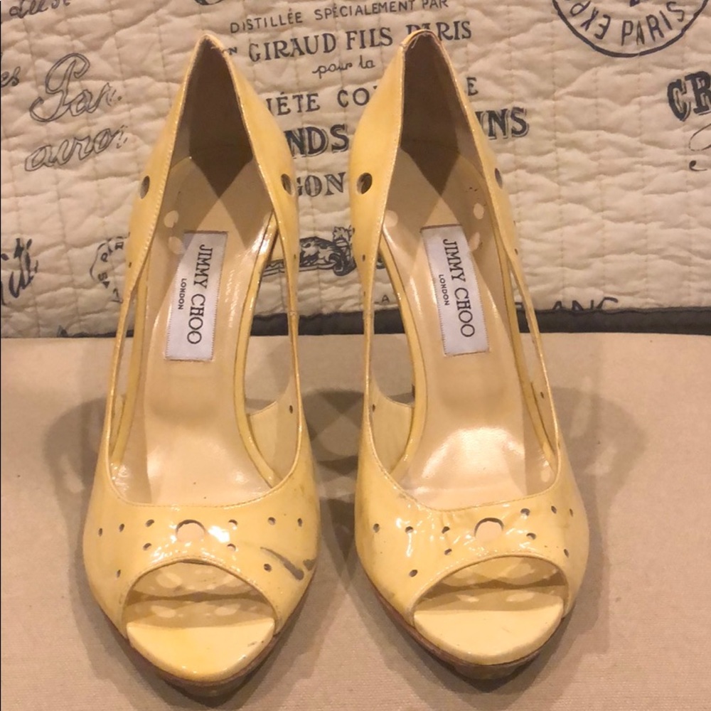 Jimmy Choo Pale Yellow Perforated Pumps